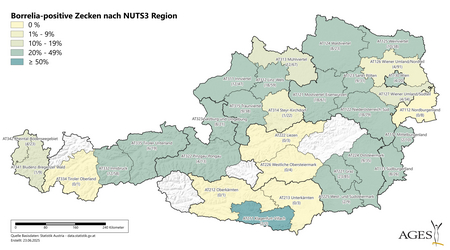 Borrelia-positive Zecken nach NUTS3 Region (Enlarges Image in Dialog Window)