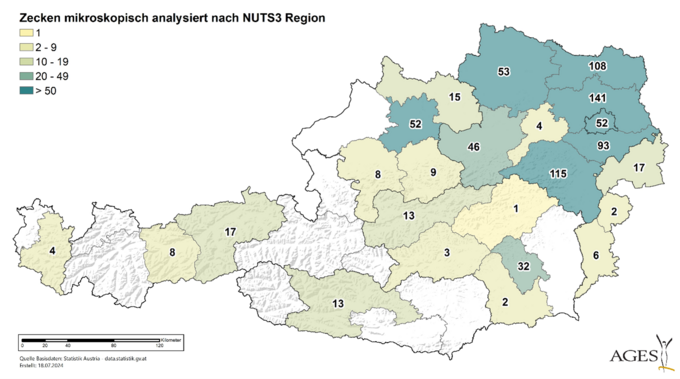 Zecken mikroskopisch analysiert nach NUTS3 Region (Enlarges Image in Dialog Window)