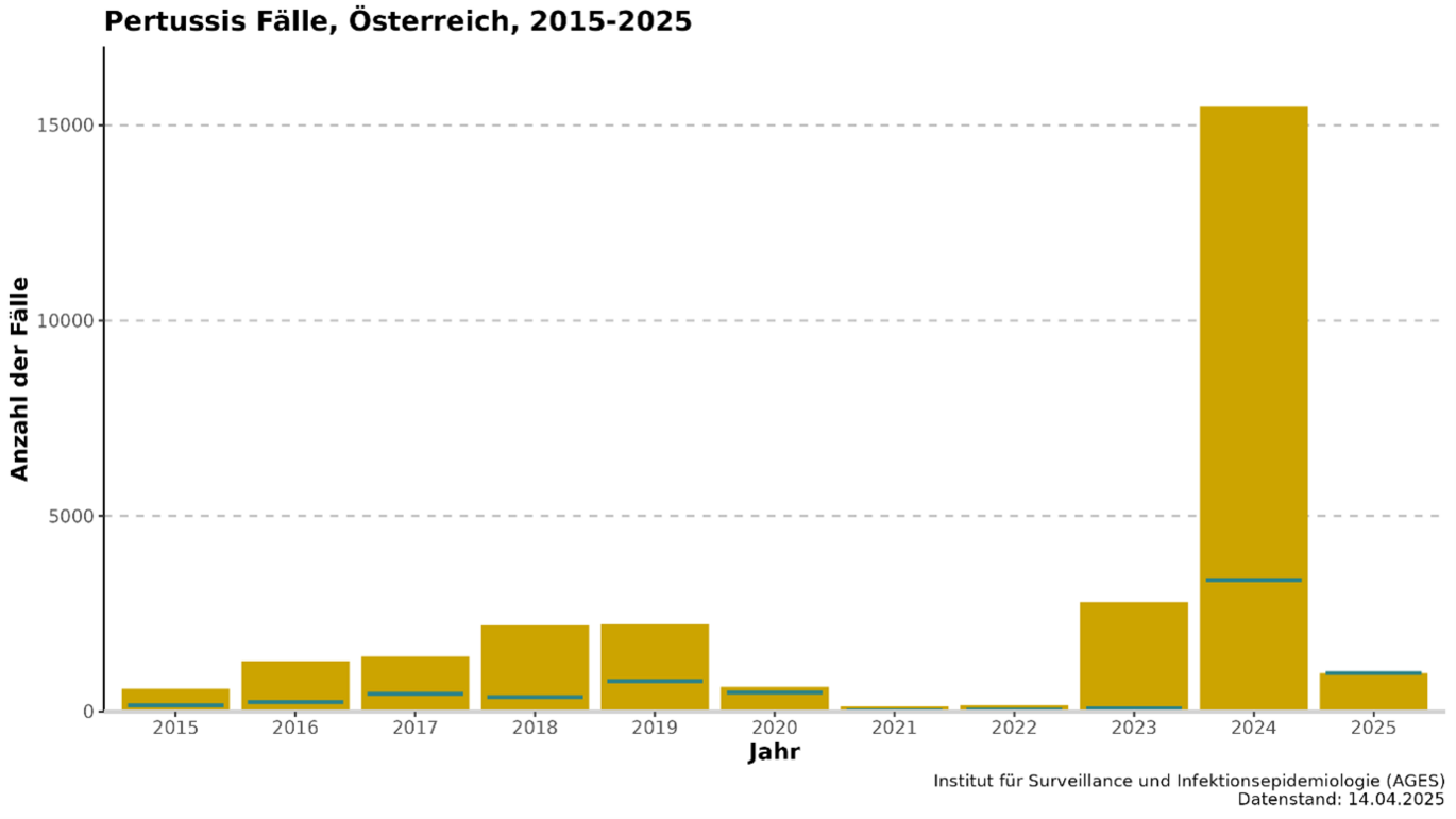 Pertussis cases since 2015 with labelling as of 14 April. (Enlarges Image in Dialog Window)