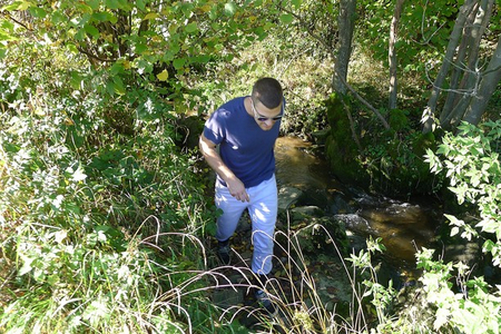 Stream channel with bushes and low vegetation is an attractive habitat for ticks.